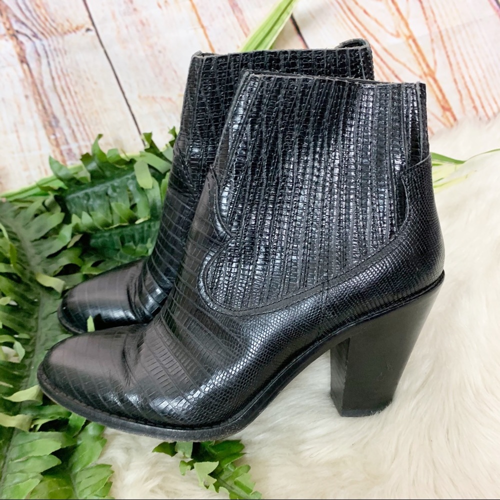 Ash Black Croc Embossed Leather Ankle Booties - Picture 9 of 9